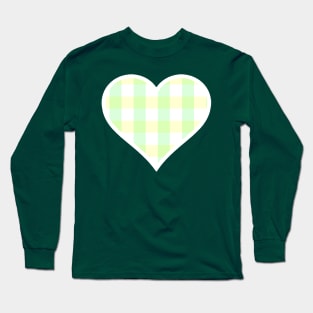 Soft Green and Yellow Buffalo Plaid Heart Long Sleeve T-Shirt